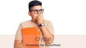  Presentation with book glasses - PPT theme with little-boy-kid-holding-book background and a coral colored foreground