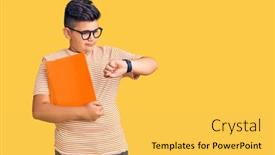  Presentation with book glasses - Presentation theme consisting of little-boy-kid-holding-book background and a yellow colored foreground