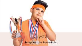  Presentation with champion - Slide set consisting of little-boy-kid-holding-champion background and a coral colored foreground