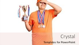  Presentation with angry kid - PPT theme with little-boy-kid-holding-champion background and a lemonade colored foreground
