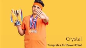  Presentation with champion - PPT theme having little-boy-kid-holding-champion background and a yellow colored foreground