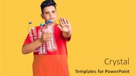  Presentation with plastic recycling - Slides featuring little-boy-kid-holding-recycling background and a light gray colored foreground