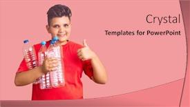  Presentation with plastic recycling - PPT theme consisting of little-boy-kid-holding-recycling background and a coral colored foreground
