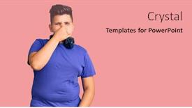  Presentation with breath - Amazing PPT theme having little-boy-kid-listening backdrop and a coral colored foreground