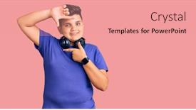  Presentation with music headphones - Slide deck featuring little-boy-kid-listening background and a coral colored foreground