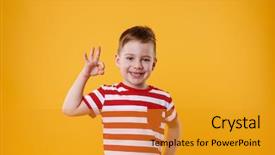  Presentation with toothpaste little kid boy brushing - Audience pleasing theme consisting of little boy kid showing okay backdrop and a gold colored foreground