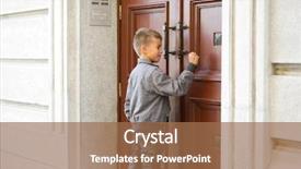  Presentation with vintage door nature - Cool new presentation design with little boy knocking the door backdrop and a coral colored foreground