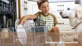  Presentation with loading - Beautiful presentation theme featuring little-boy-loading-the-dishwasher backdrop and a coral colored foreground