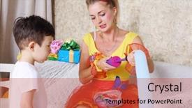  Presentation with pump - Slides enhanced with little boy looks at holiday background and a red colored foreground