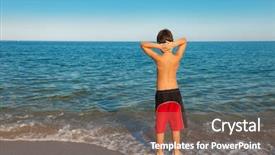  Presentation with alone - Amazing slides having little-boy-looks-the-sea backdrop and a violet colored foreground