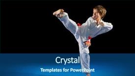  Presentation with martial arts - PPT theme having little boy martial arts fighter isolated background and a ocean colored foreground