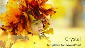  Presentation with maple leaf - PPT theme having little boy on background of autumn park child with a maple leaf fall scene background and a blonde colored foreground