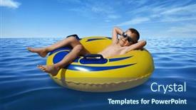  Presentation with sardines school in blue sea - PPT theme featuring little-boy-on-inflatable-ring background and a ocean colored foreground