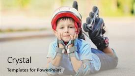  Presentation with school safety skate in summer - Audience pleasing PPT layouts consisting of little boy on roller skates backdrop and a light gray colored foreground