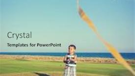  Presentation with kite - Slides enhanced with little boy on summer vacation having fun and happy time flying kite on the sea beach background and a light blue colored foreground