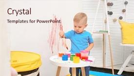  Presentation with home textiles - Amazing slide set having little boy painting on wall backdrop and a sky blue colored foreground