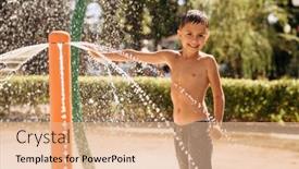  Presentation with water park - Presentation theme consisting of little-boy-play-on-water background and a coral colored foreground