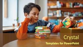  Presentation with play - PPT theme featuring little-boy-play-with-colorful background and a tawny brown colored foreground