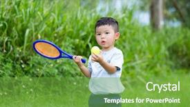  Presentation with play - Slide set consisting of little boy play with tennis at park background and a seafoam green colored foreground