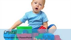  Presentation with toy - Colorful theme enhanced with little boy playing toy isolated backdrop and a teal colored foreground