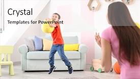  Presentation with nanny - PPT theme consisting of little boy playing with ball background and a sky blue colored foreground