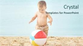  Presentation with beach ball - PPT theme with little boy playing with ball background and a sky blue colored foreground