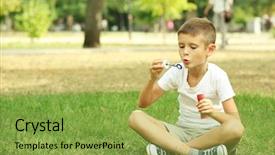  Presentation with dog park dogs plays - PPT theme featuring little boy playing with bubbles background and a  colored foreground