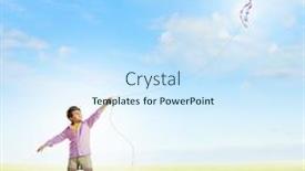  Presentation with kite - Slide deck enhanced with little boy playing with kite on meadow childhood concept background and a sky blue colored foreground