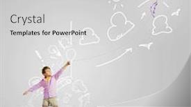  Presentation with kite - Audience pleasing presentation theme consisting of little boy playing with kite against gray background childhood concept backdrop and a light gray colored foreground