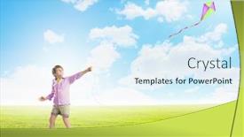  Presentation with kite - Amazing slide set having little boy playing with kite on meadow childhood concept backdrop and a sky blue colored foreground