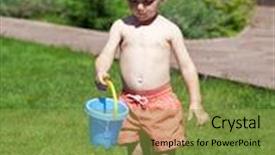  Presentation with children playing - PPT theme enhanced with little boy playing with water near the children's pool on the lawn in the hot summer background and a seafoam green colored foreground
