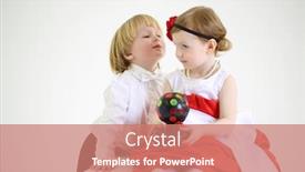  Presentation with kiss - Theme enhanced with little boy prepares to kiss pretty girl with ball-shaped lamp on white background focus on girl background and a coral colored foreground