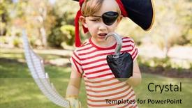  Presentation with pirate - Presentation theme having little boy pretending to be a pirate in the park background and a yellow colored foreground
