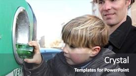  Presentation with bin - Beautiful presentation design featuring crowd - tradeshow - generic trade show backdrop and a tawny brown colored foreground