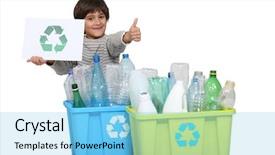  Presentation with plastic recycling - Beautiful slides featuring little boy recycling backdrop and a light blue colored foreground