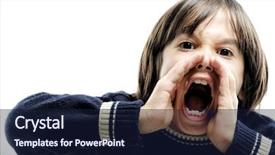 Presentation with mouth - Cool new slide set with hey - little boy shouting making hand backdrop and a navy blue colored foreground