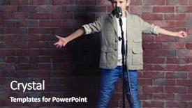  Presentation with brick wall - PPT theme consisting of little boy singing with microphone on a brick wall background background and a wine colored foreground