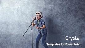  Presentation with microphone - Audience pleasing presentation theme consisting of little boy singing with microphone backdrop and a ocean colored foreground