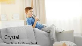  Presentation with home hazardous waste - Presentation design consisting of little boy singing with microphone background and a light gray colored foreground