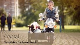  Presentation with scoopy motorcycle - Slide set having little-boy-standing-on-motorcycle background and a coral colored foreground
