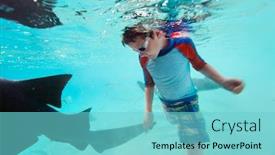  Presentation with sharks - Slide deck with little-boy-swimming-underwater background and a seafoam green colored foreground