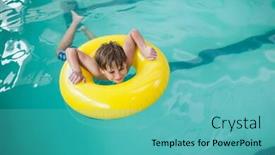  Presentation with rubber - Presentation theme consisting of little boy swimming with rubber ring at the leisure center background and a teal colored foreground