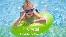  Presentation with swimming - Colorful theme enhanced with little boy swimming in the pool with big bright green rubber ring having fun in aquapark backdrop and a shamrock green colored foreground