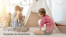  Presentation with retro - Beautiful slide set featuring little-boy-taking-pictures backdrop and a mint green colored foreground