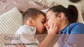  Presentation with living room - Slide set with little-boy-tenderly-cuddling background and a  colored foreground