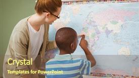  Presentation with teacher - Theme having little boy to read map background and a  colored foreground