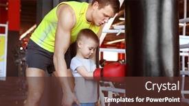  Presentation with coach - Cool new slides with little boy training with coach and punchbag in boxing gym backdrop and a tawny brown colored foreground