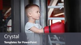  Presentation with boxing - Beautiful PPT theme featuring little-boy-training-with-punchbag backdrop and a dark gray colored foreground
