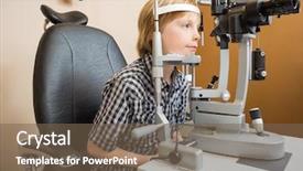  Presentation with physical examination for newborn - Presentation with little boy undergoing eye examination background and a violet colored foreground