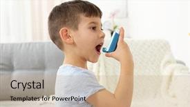  Presentation with asthma - Colorful PPT layouts enhanced with little boy using asthma inhaler backdrop and a coral colored foreground